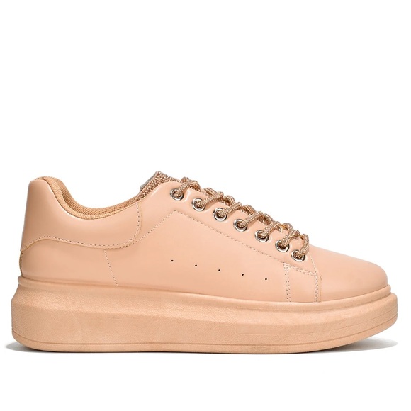 Sale Nude Rose Gold Rhinestone Shoe Lace Rope Sneakers - Picture 5 of 7